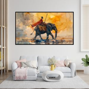 Majestic Ride - Watercolor Elephant and Rider Canvas Painting