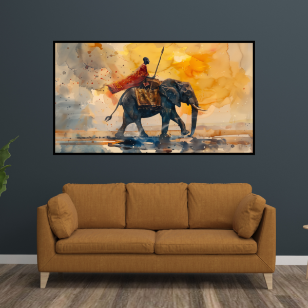 Majestic Ride - Watercolor Elephant and Rider Canvas Painting - Image 2
