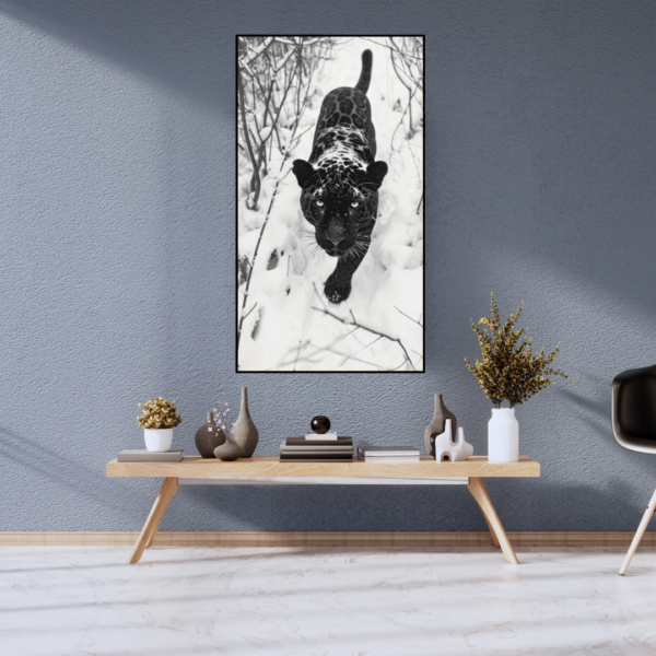 Frozen Hunt – Black Panther in Snow Canvas Wall Art - Image 2