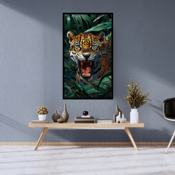 Echo of the Wild - Roaring Jaguar in Lush Jungle Canvas Painting